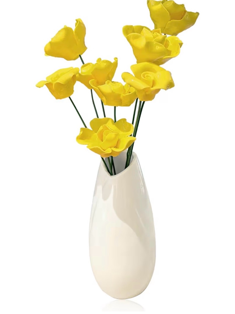 Yellow Artificial Rose Bouquet in White Ceramic Vase - Home Accent
